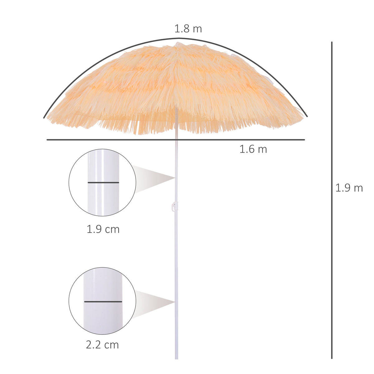 EasyComfort 8-spaaks parasol met kantelbare paal 1.6x2 m, beige