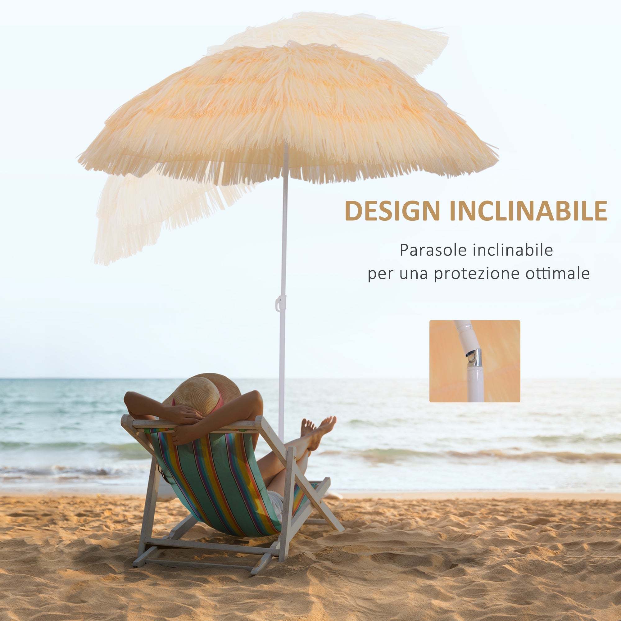 EasyComfort 8-spaaks parasol met kantelbare paal 1.6x2 m, beige
