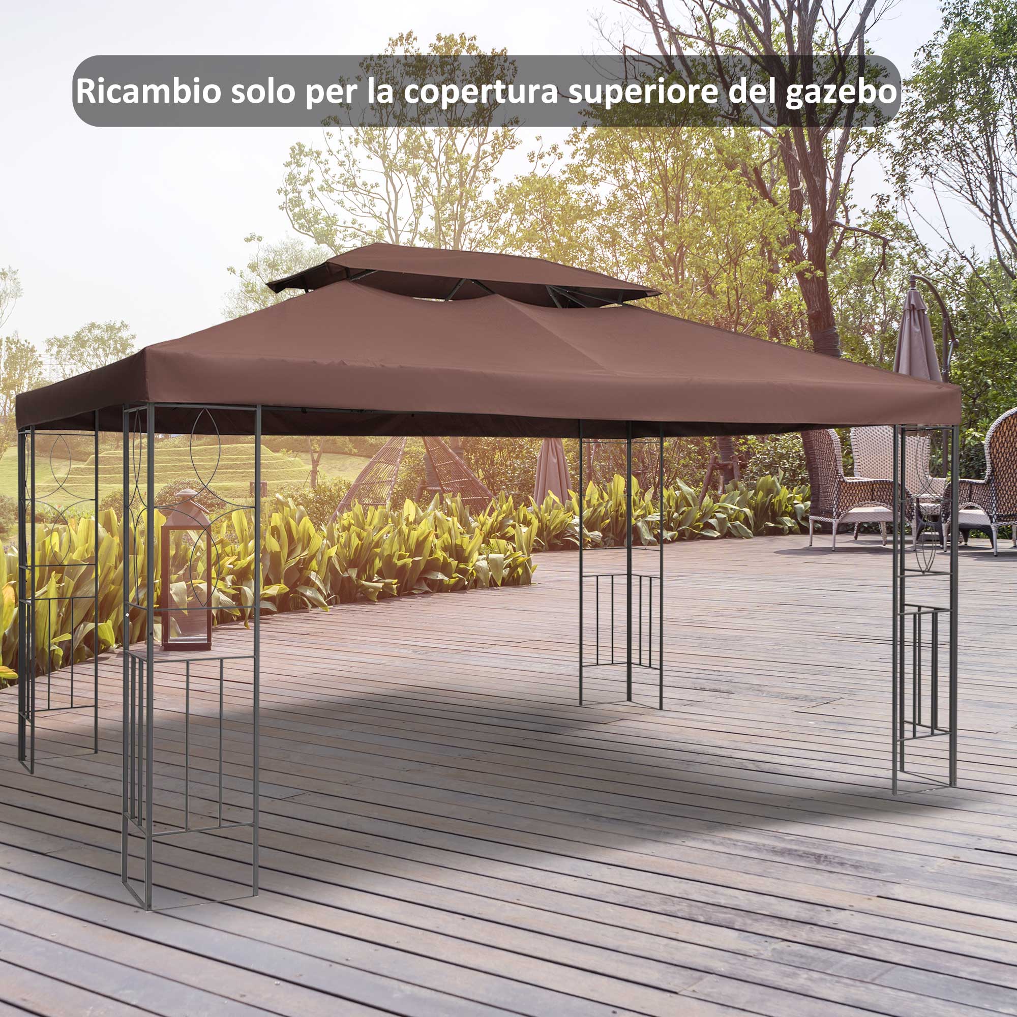 EASYCOMFORT Garden Gazebo Cover Waterproof Anti-UV Replacement Roof in Polyester 3x4m Brown