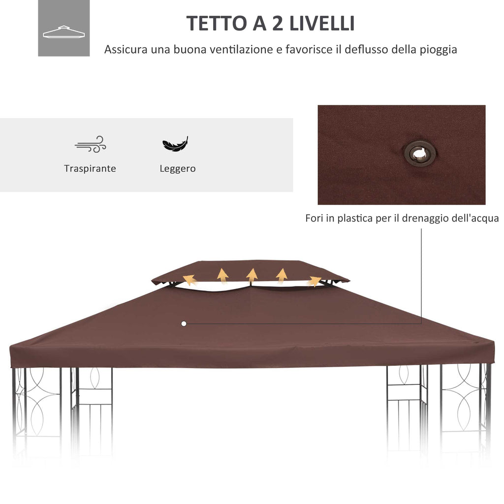 EASYCOMFORT Garden Gazebo Cover Waterproof Anti-UV Replacement Roof in Polyester 3x4m Brown