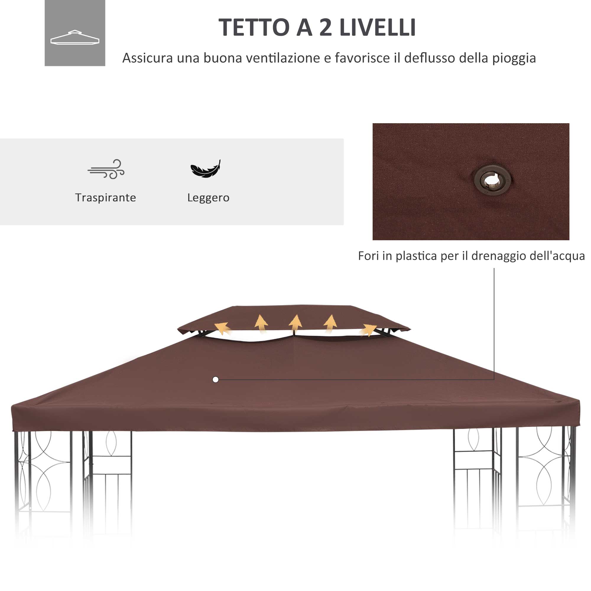 EASYCOMFORT Garden Gazebo Cover Waterproof Anti-UV Replacement Roof in Polyester 3x4m Brown