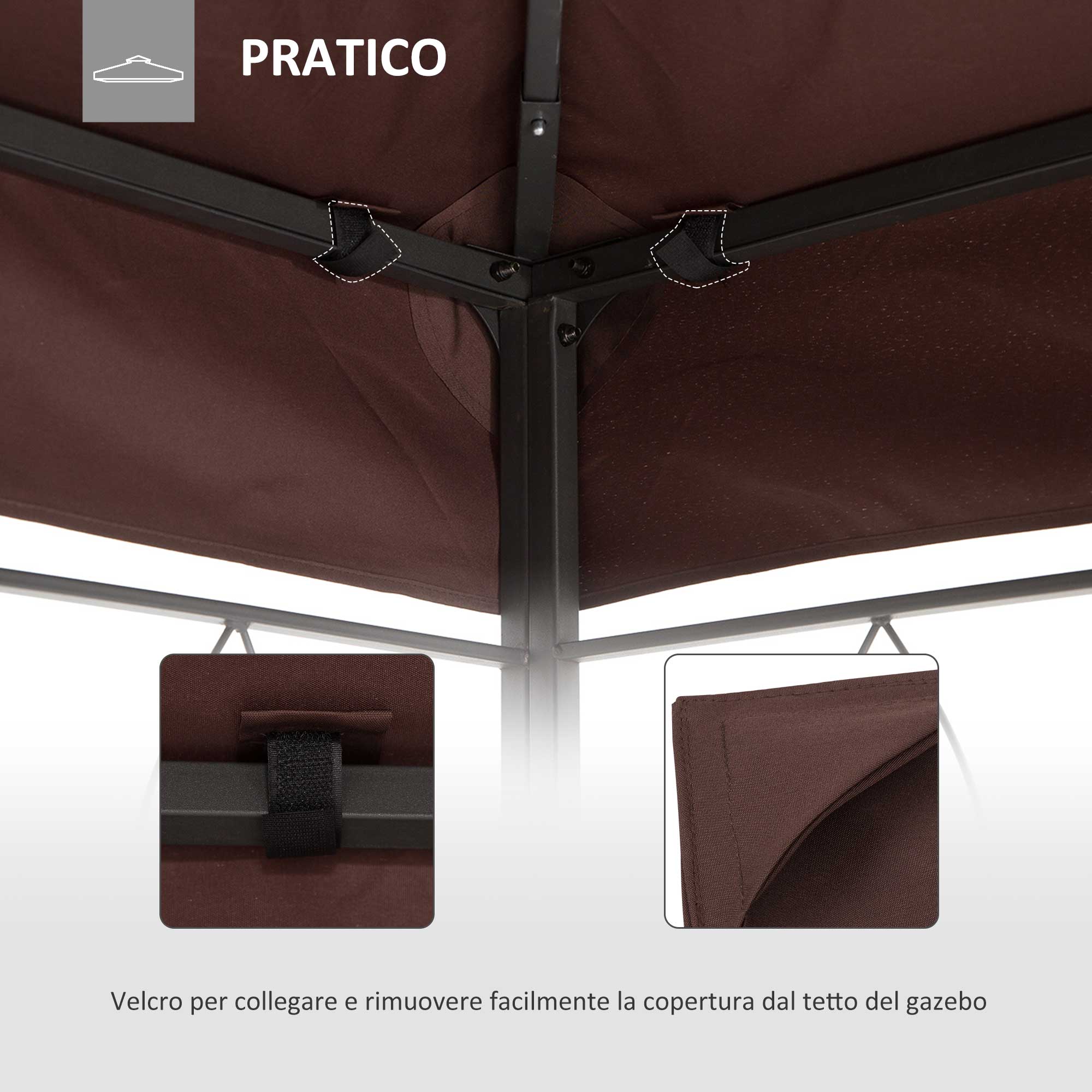 EASYCOMFORT Garden Gazebo Cover Waterproof Anti-UV Replacement Roof in Polyester 3x4m Brown