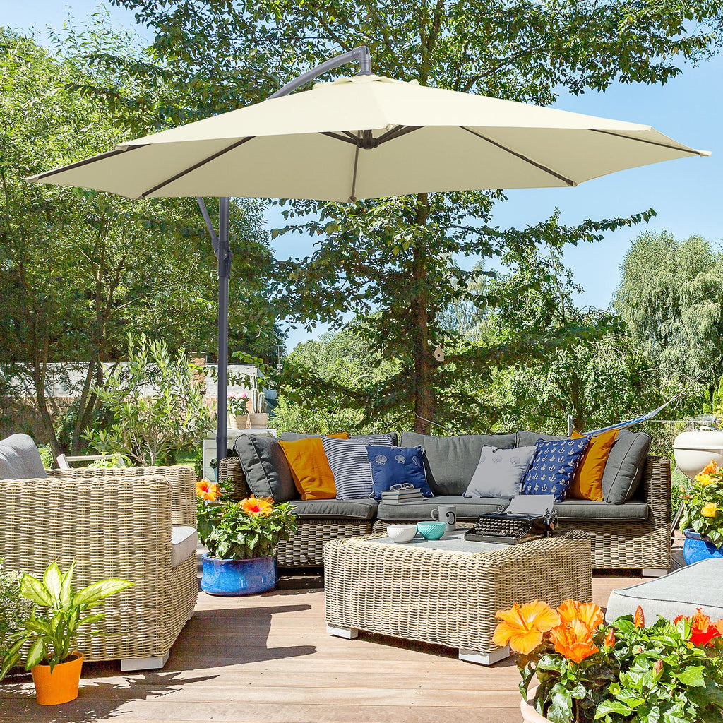 EASYCOMFORT Decentralized Garden Umbrella with Cross Base Included, in Metal and Polyester, 3x2.5 m, Beige