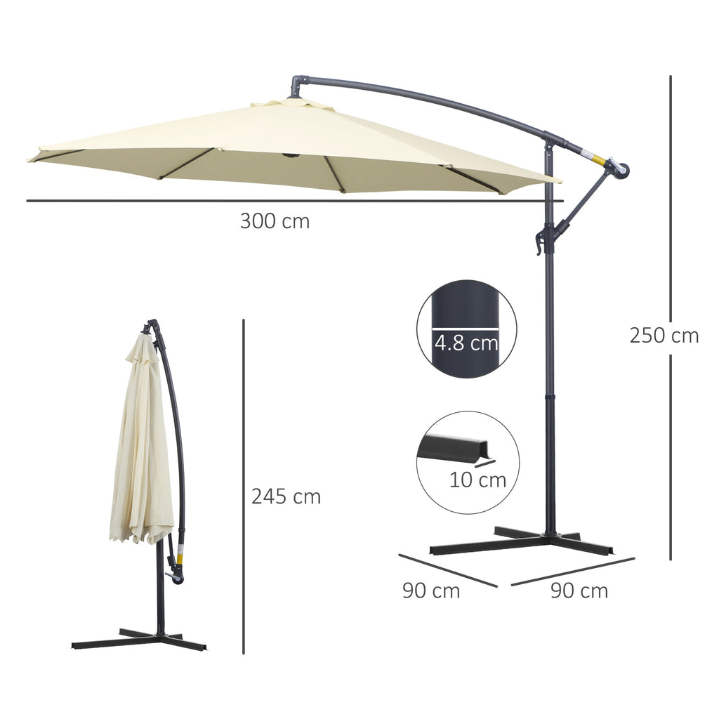 EASYCOMFORT Decentralized Garden Umbrella with Cross Base Included, in Metal and Polyester, 3x2.5 m, Beige
