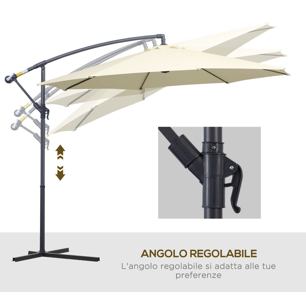 EASYCOMFORT Decentralized Garden Umbrella with Cross Base Included, in Metal and Polyester, 3x2.5 m, Beige