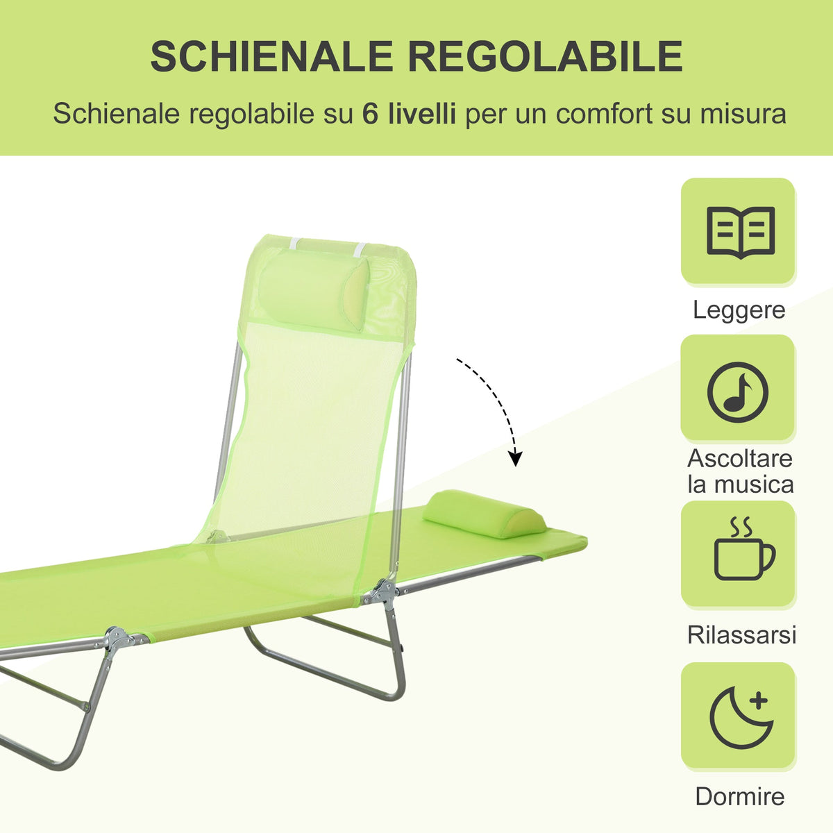 EasyComfort opvouwbaar ligbed 182x56x24.5cm lichtgroen