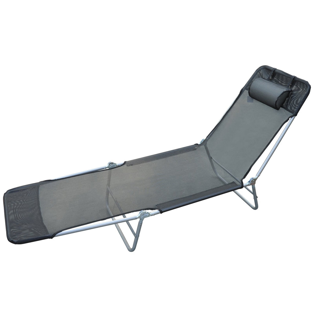 EASYCOMFORT Folding Reclining Deckchair with Cushion for Garden Beach Black