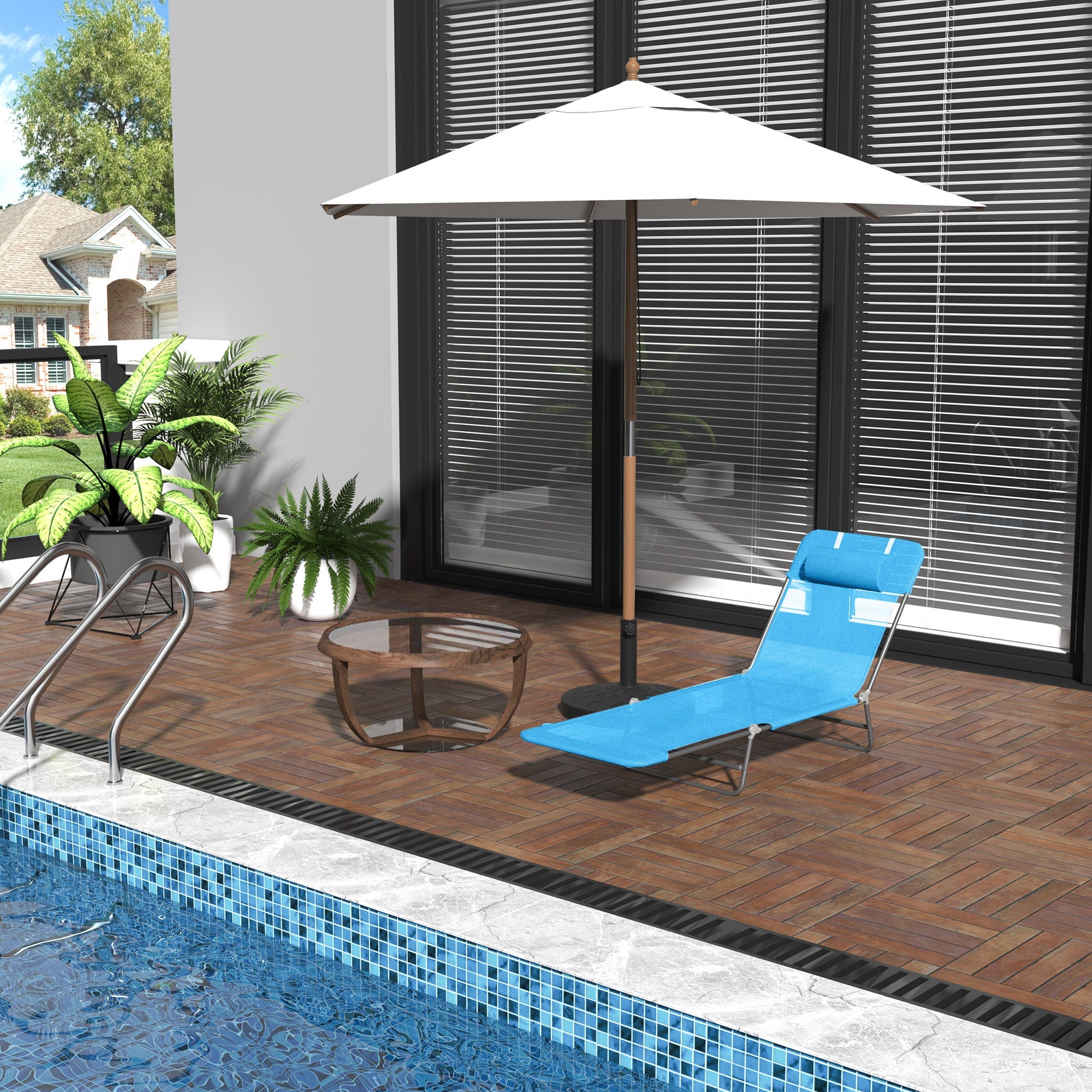 EasyComfort inklapbare ligstoel met verstelbare rugleuning en kussen 182x56x24.5cm
