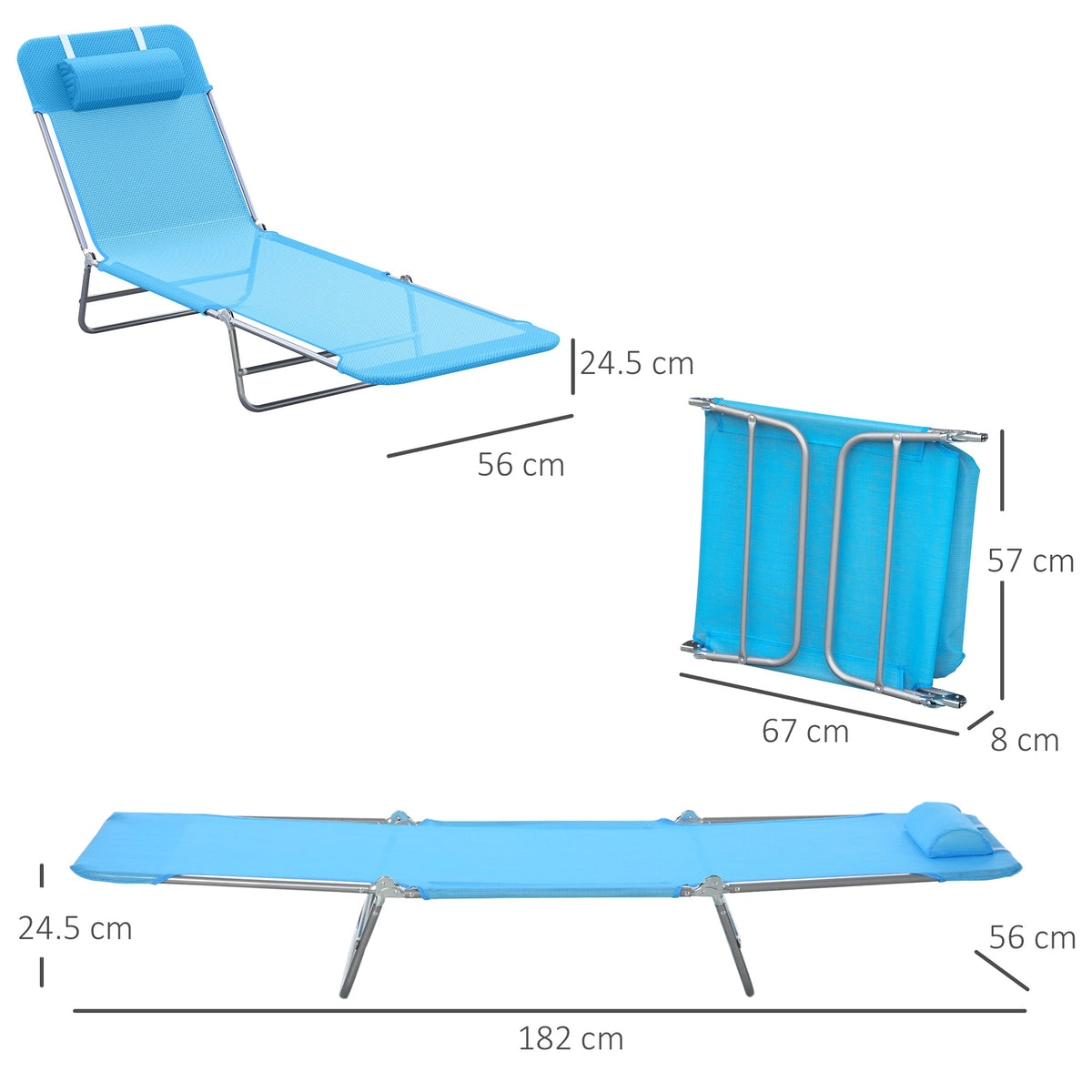 EasyComfort inklapbare ligstoel met verstelbare rugleuning en kussen 182x56x24.5cm