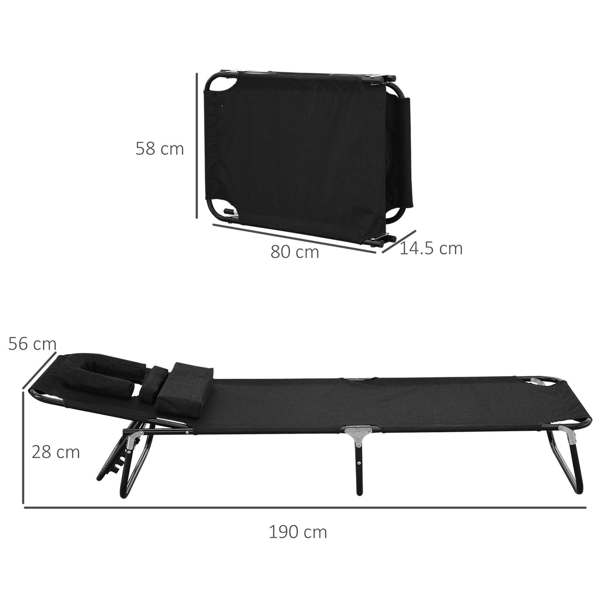 EasyComfort Sun Lounger ligbed met vooropening, zwart