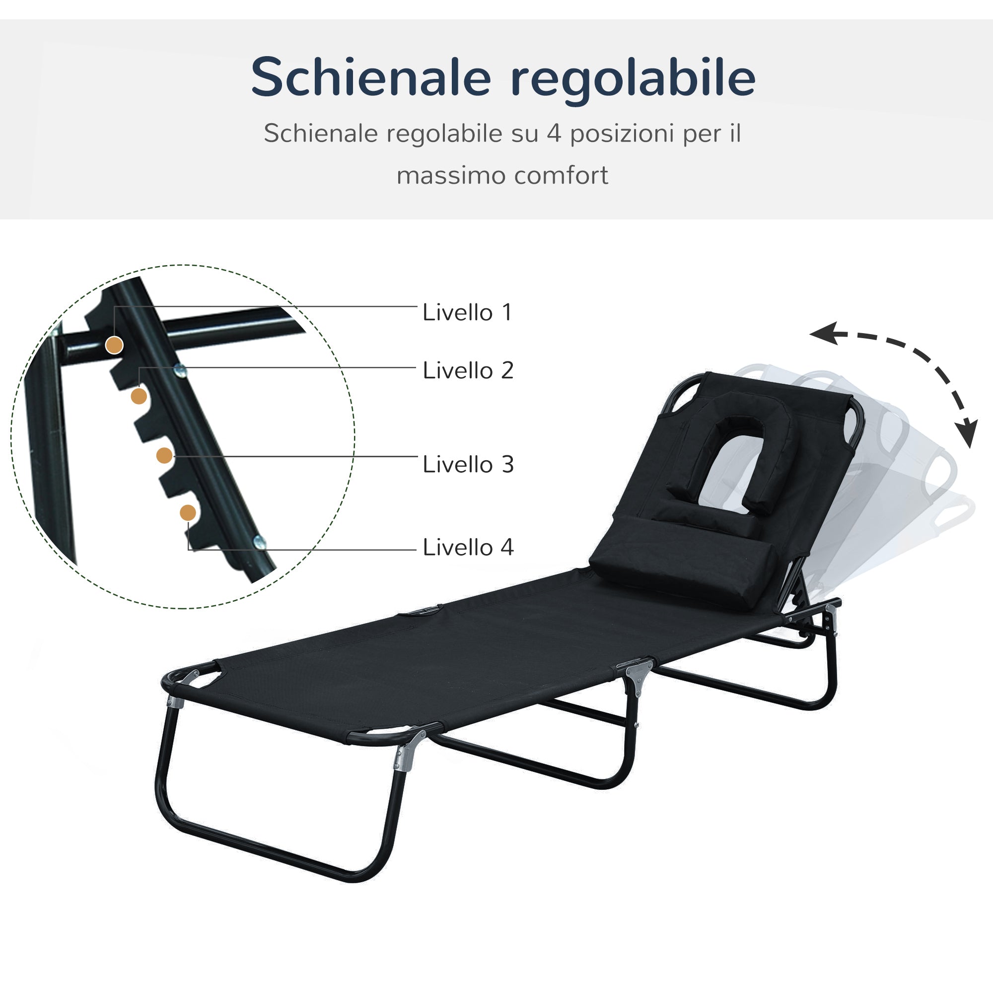 EasyComfort Sun Lounger ligbed met vooropening, zwart