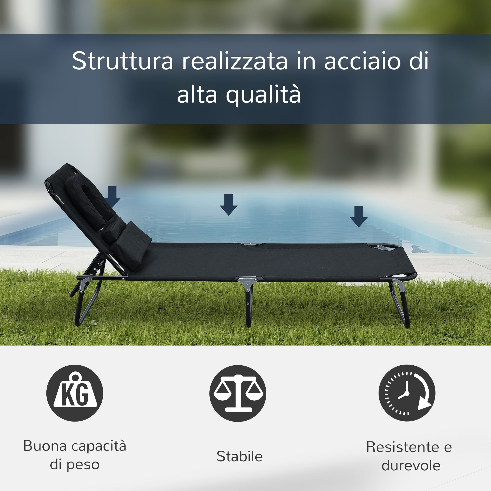 EasyComfort Sun Lounger ligbed met vooropening, zwart