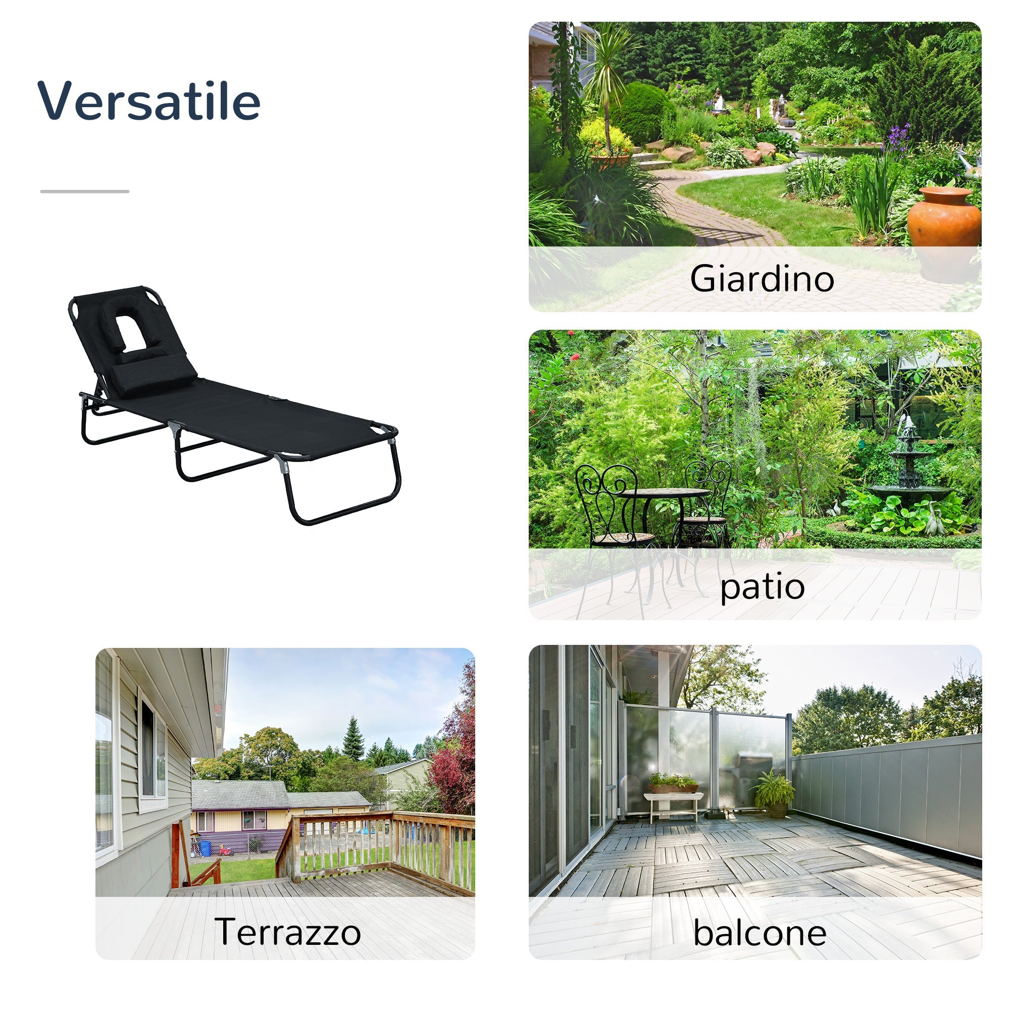 EasyComfort Sun Lounger ligbed met vooropening, zwart