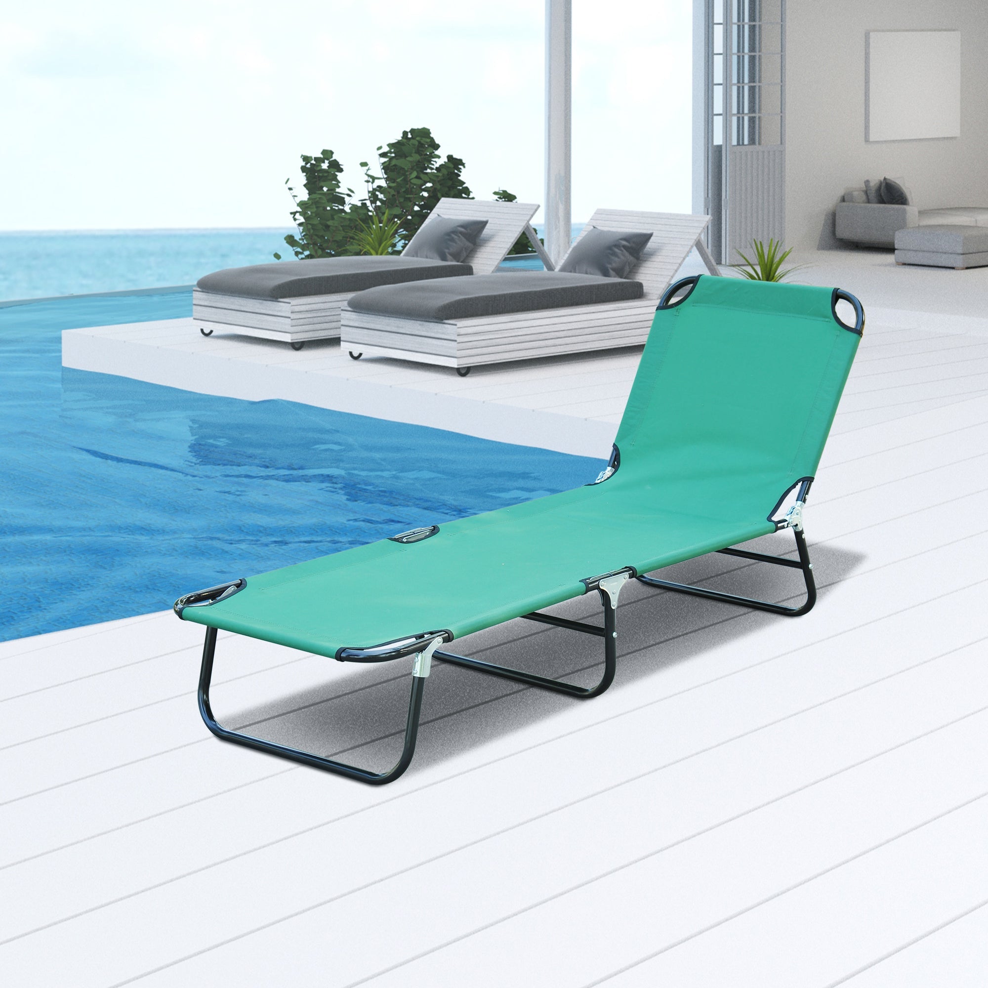 EASYCOMFORT Folding Garden Deckchair with Reclining Backrest in 4 Positions, 190x56x28cm, Green