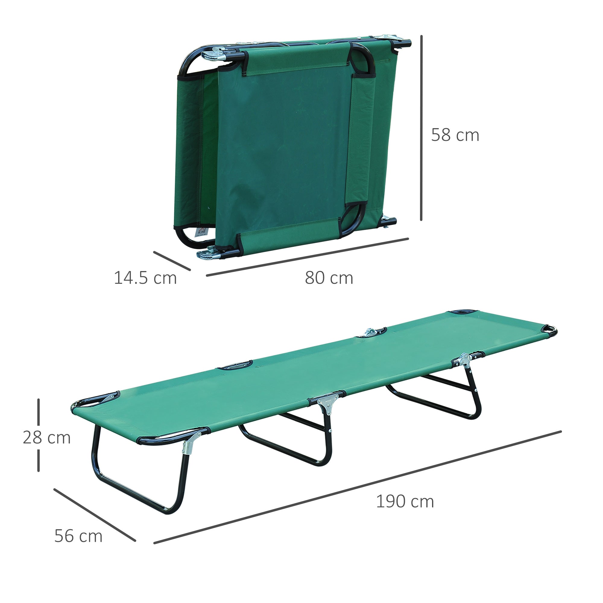 EASYCOMFORT Folding Garden Deckchair with Reclining Backrest in 4 Positions, 190x56x28cm, Green