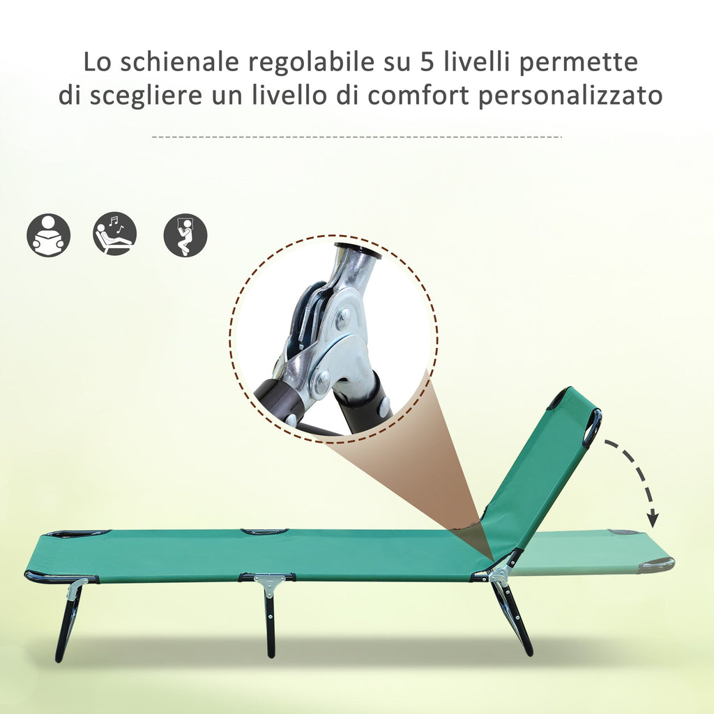 EASYCOMFORT Folding Garden Deckchair with Reclining Backrest in 4 Positions, 190x56x28cm, Green