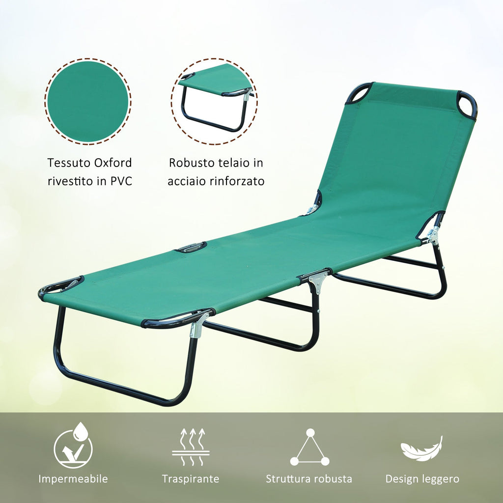 EASYCOMFORT Folding Garden Deckchair with Reclining Backrest in 4 Positions, 190x56x28cm, Green