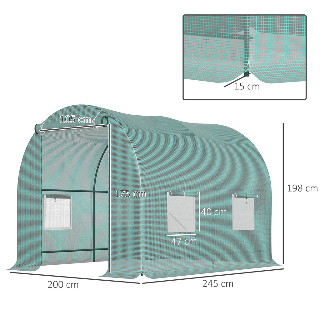 EASYCOMFORT Tuinserre 245x200x198 cm – stalen frame, 4 PE-ramen