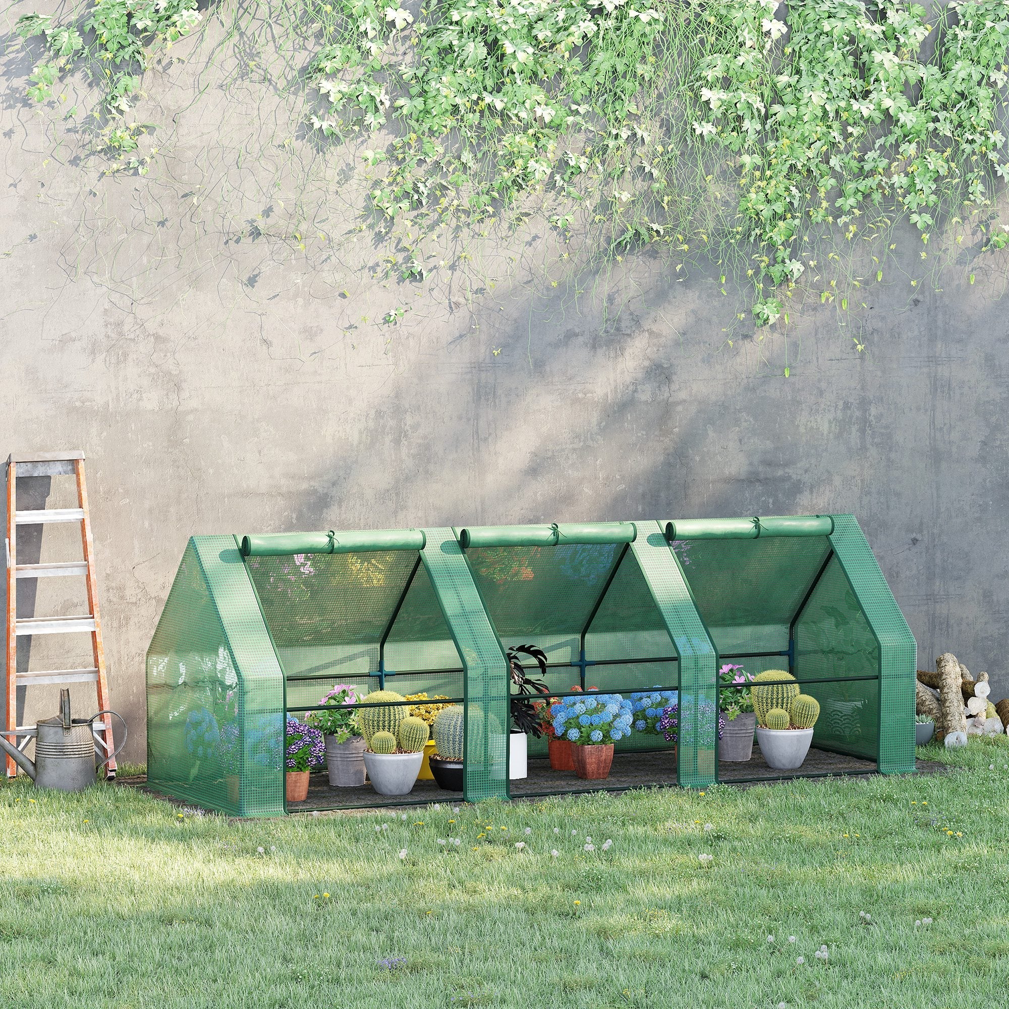 EASYCOMFORT Garden Greenhouse Agricultural Greenhouses for Plants with PE Sheet and Steel Frame, 270x90x90cm, Green