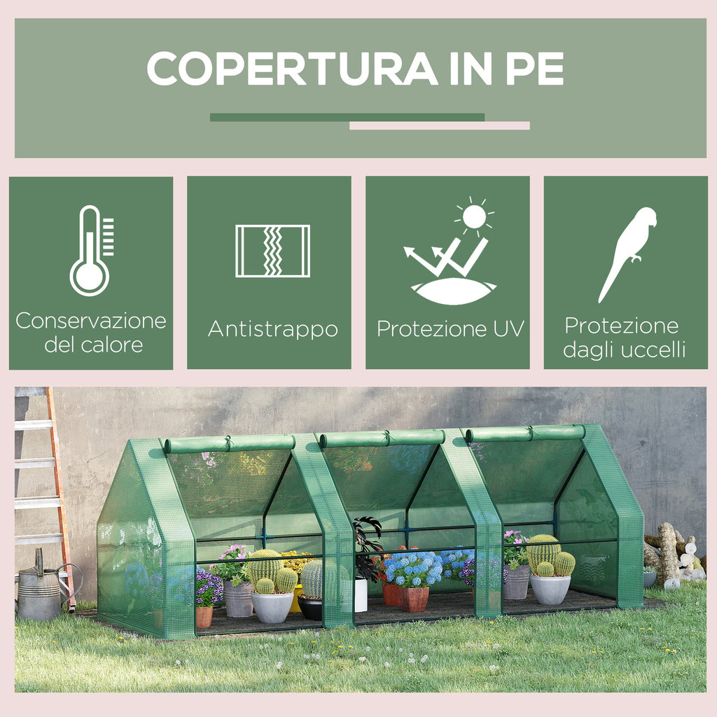 EASYCOMFORT Garden Greenhouse Agricultural Greenhouses for Plants with PE Sheet and Steel Frame, 270x90x90cm, Green