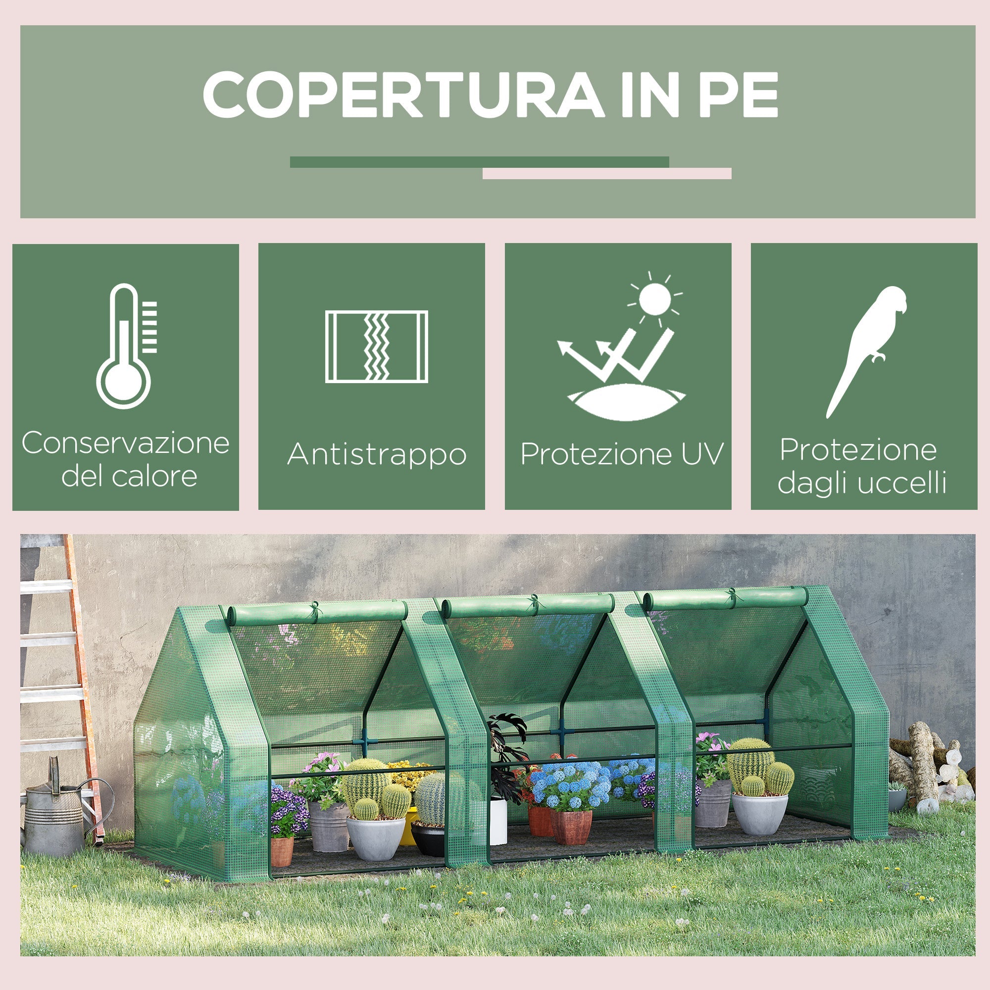 EASYCOMFORT Garden Greenhouse Agricultural Greenhouses for Plants with PE Sheet and Steel Frame, 270x90x90cm, Green
