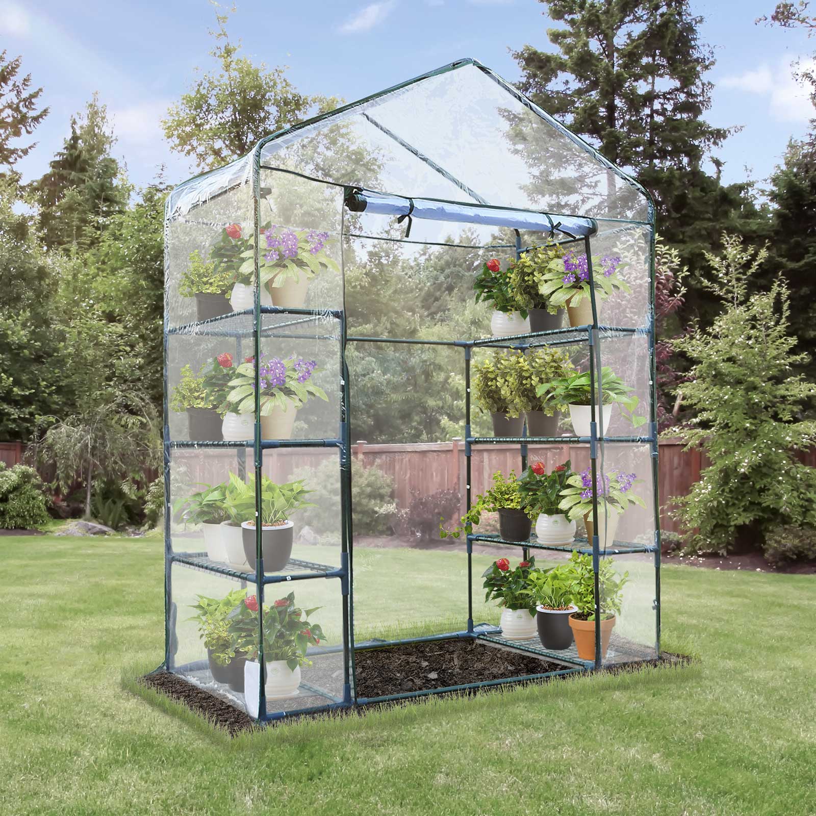 Easycomfort Serra da Giardino in Acciaio e PVC Trasparente with Porta Avvolgibile, 143x73x195 cm, verde