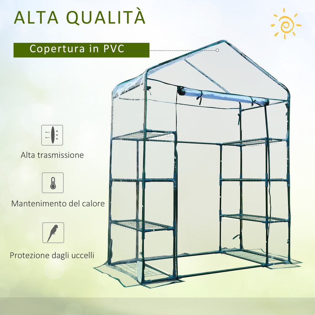 Easycomfort Serra da Giardino in Acciaio e PVC Trasparente with Porta Avvolgibile, 143x73x195 cm, verde