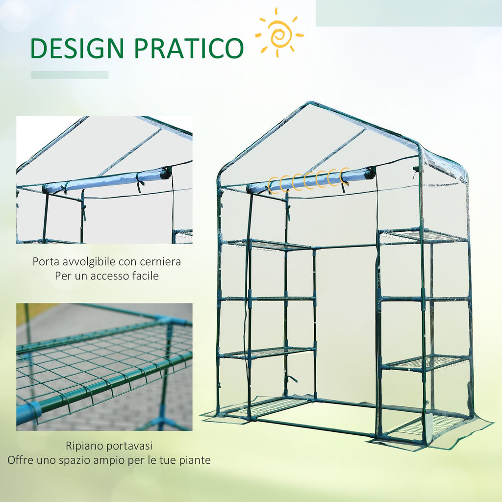 Easycomfort Serra da Giardino in Acciaio e PVC Trasparente with Porta Avvolgibile, 143x73x195 cm, verde