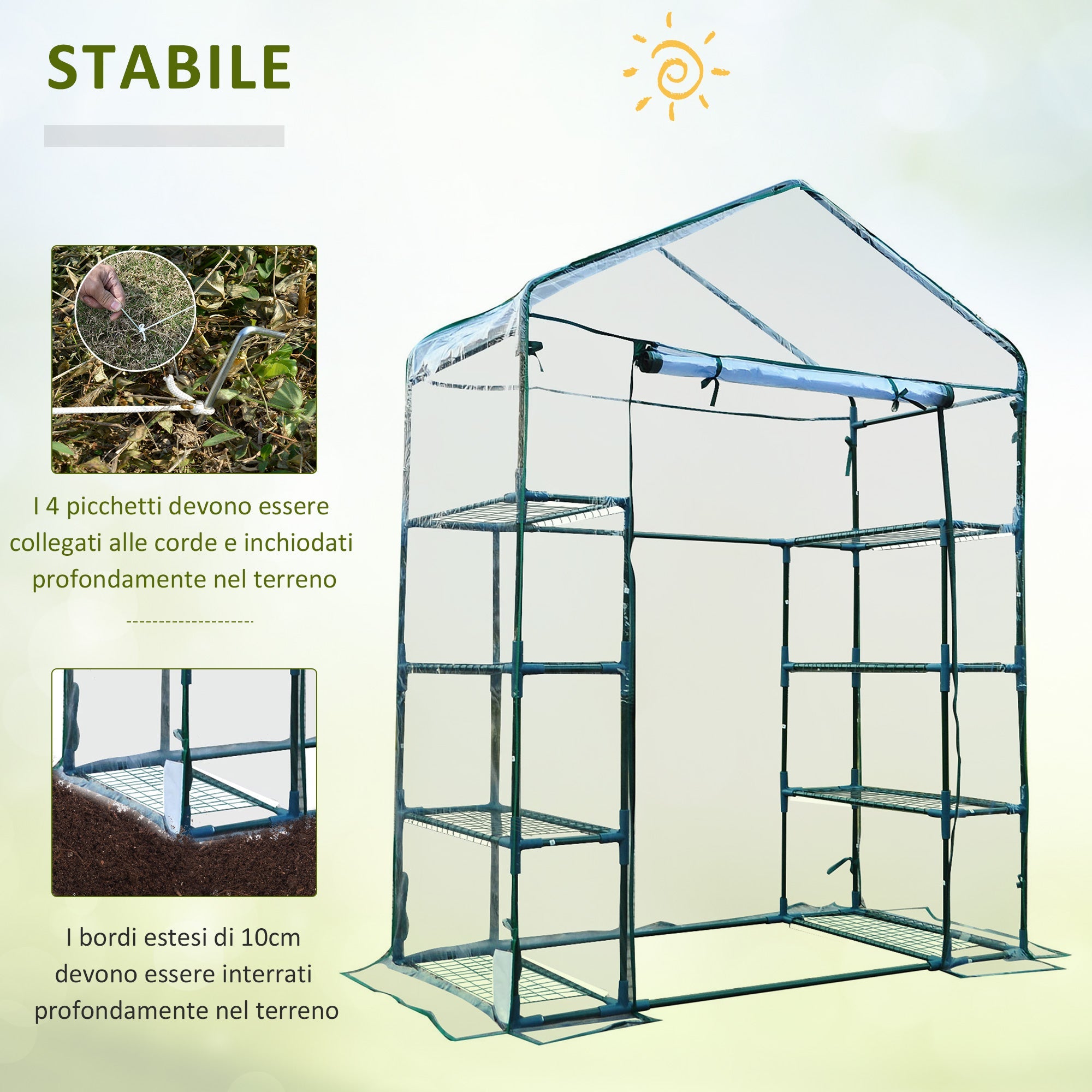 Easycomfort Serra da Giardino in Acciaio e PVC Trasparente with Porta Avvolgibile, 143x73x195 cm, verde