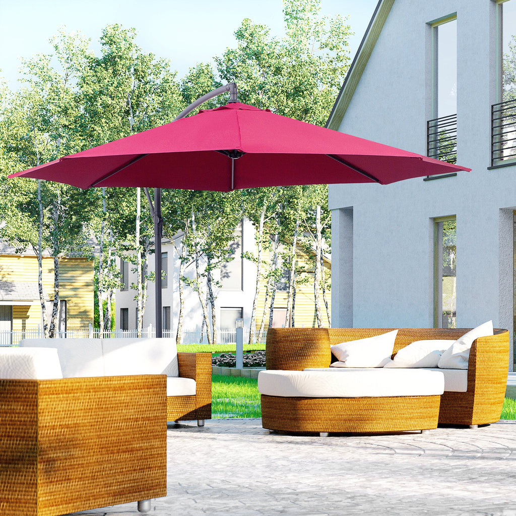 EASYCOMFORT Garden Umbrella 3x2.5 m Tilting Arm with Crank, Dark Red