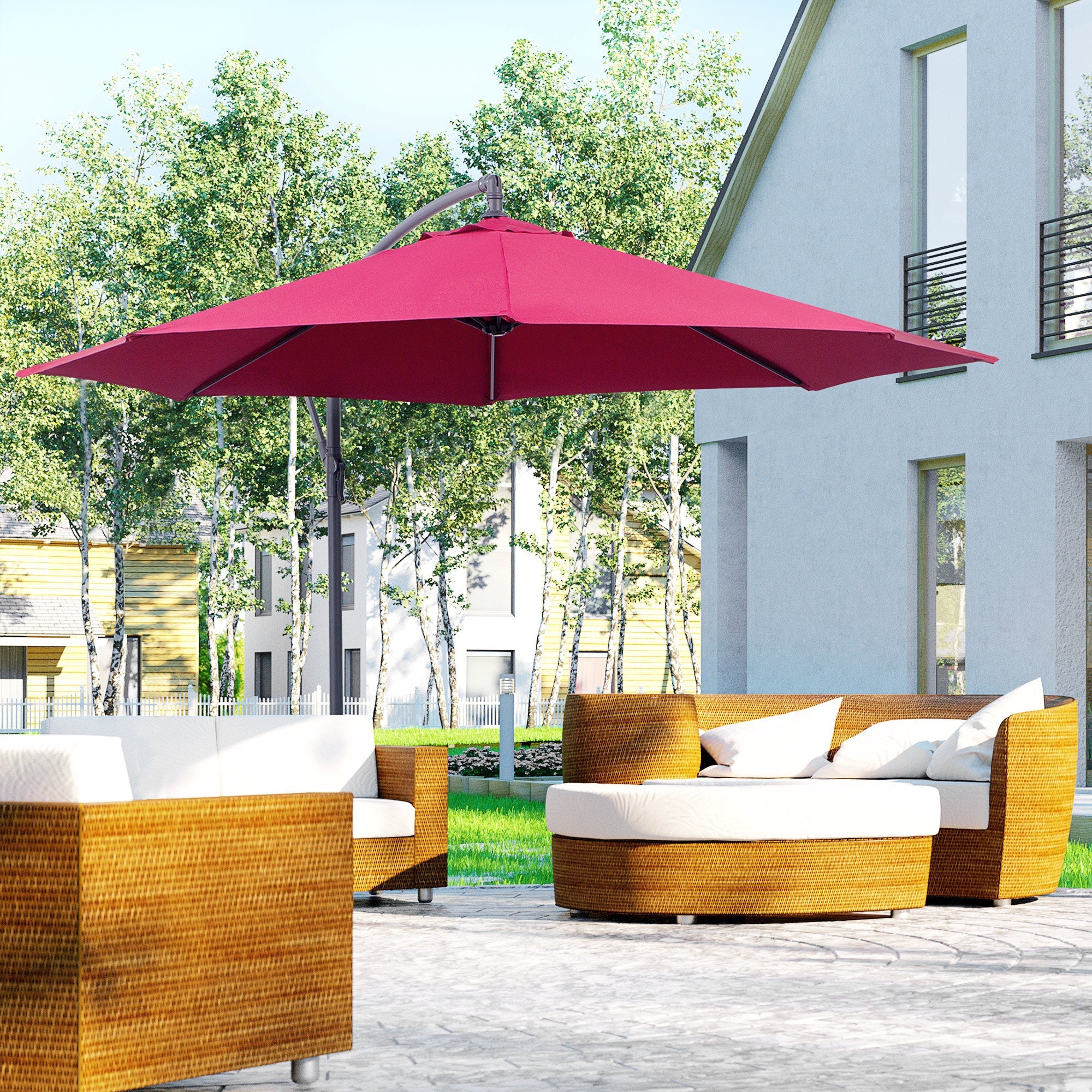 EASYCOMFORT Garden Umbrella 3x2.5 m Tilting Arm with Crank, Dark Red