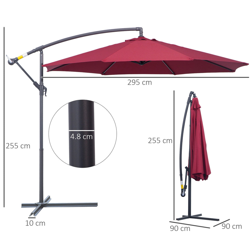 EASYCOMFORT Garden Umbrella 3x2.5 m Tilting Arm with Crank, Dark Red