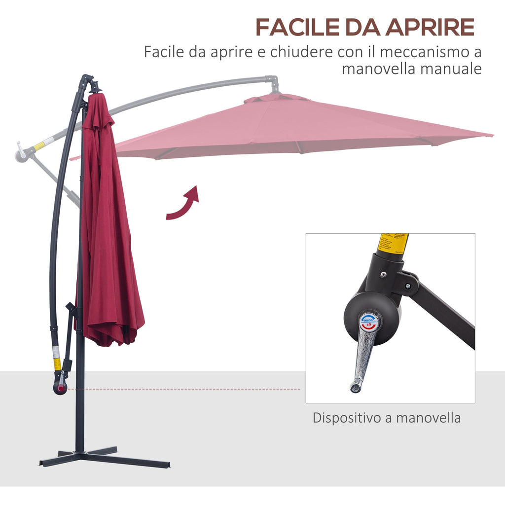 EASYCOMFORT Garden Umbrella 3x2.5 m Tilting Arm with Crank, Dark Red