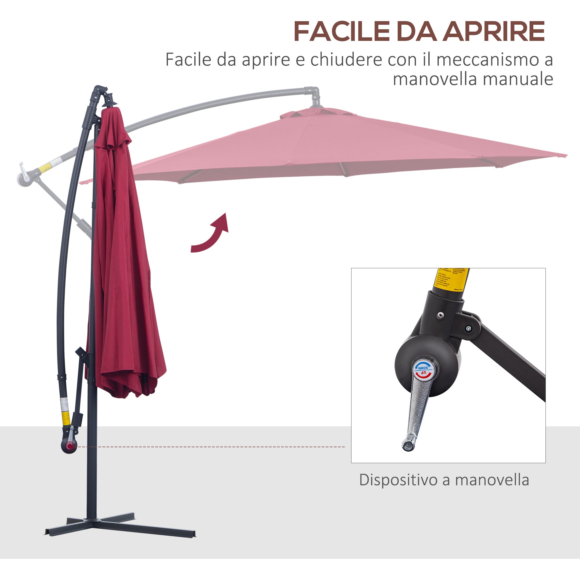 EASYCOMFORT Garden Umbrella 3x2.5 m Tilting Arm with Crank, Dark Red