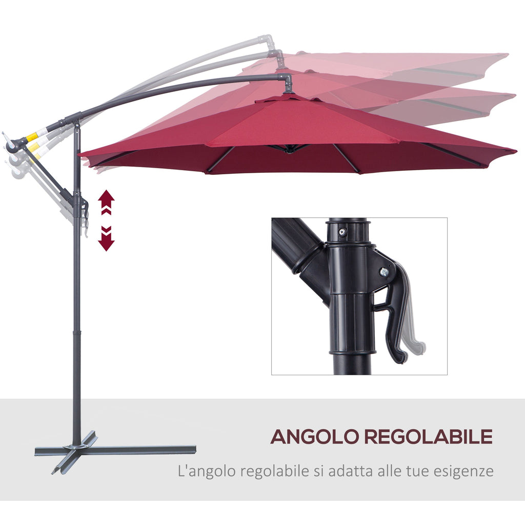EASYCOMFORT Garden Umbrella 3x2.5 m Tilting Arm with Crank, Dark Red