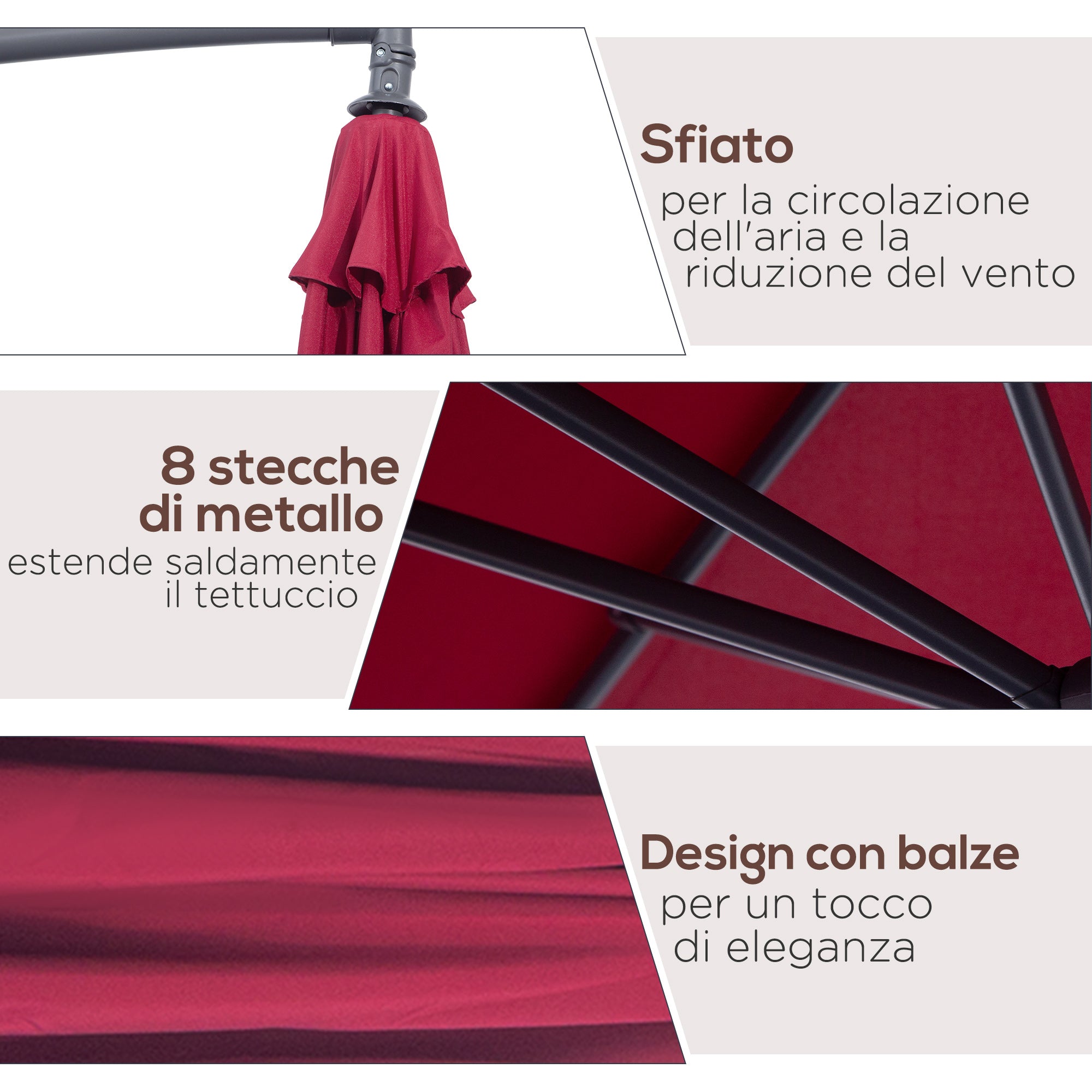EASYCOMFORT Garden Umbrella 3x2.5 m Tilting Arm with Crank, Dark Red