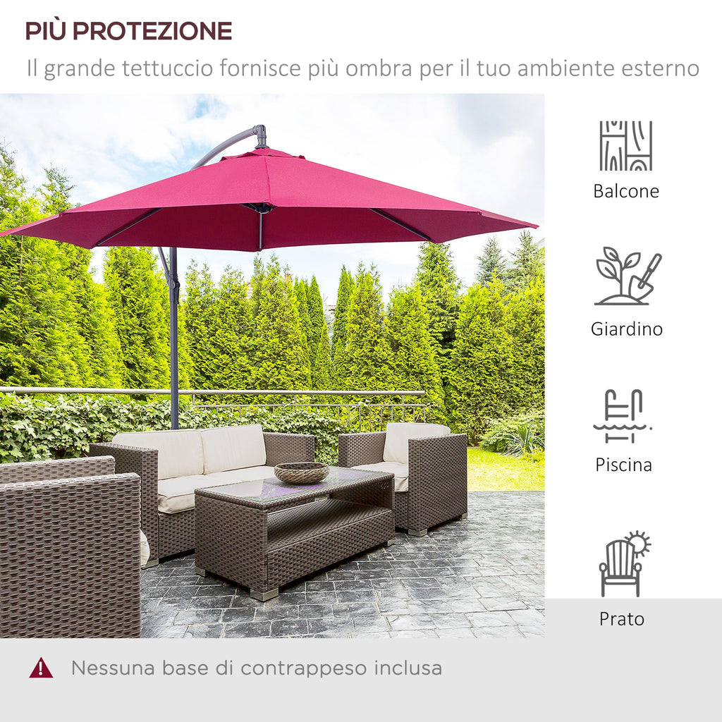 EASYCOMFORT Garden Umbrella 3x2.5 m Tilting Arm with Crank, Dark Red