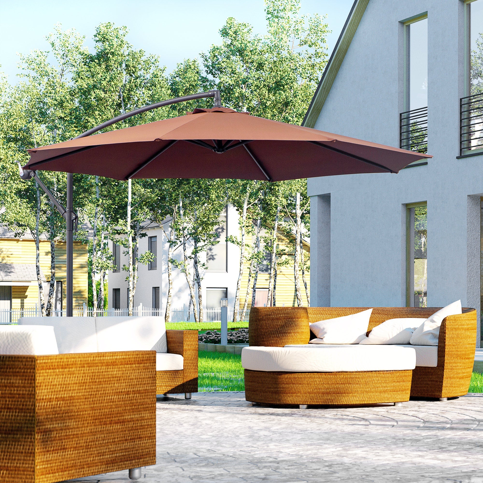 EASYCOMFORT Garden Umbrella 3x2.5 m Tilting Arm with Crank, in Steel and Polyester, Brown
