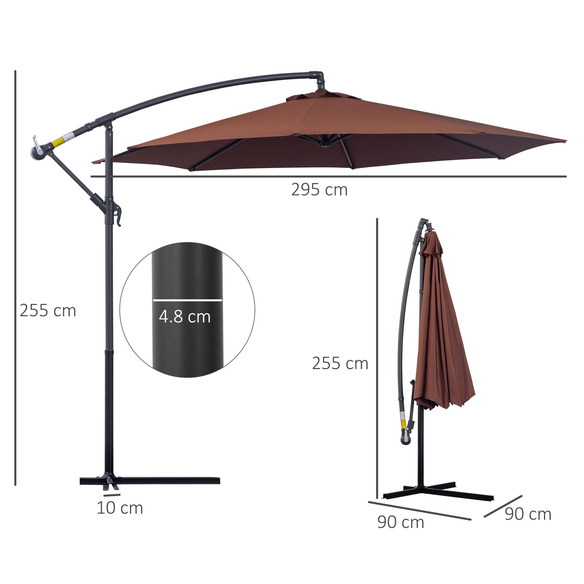 EASYCOMFORT Garden Umbrella 3x2.5 m Tilting Arm with Crank, in Steel and Polyester, Brown