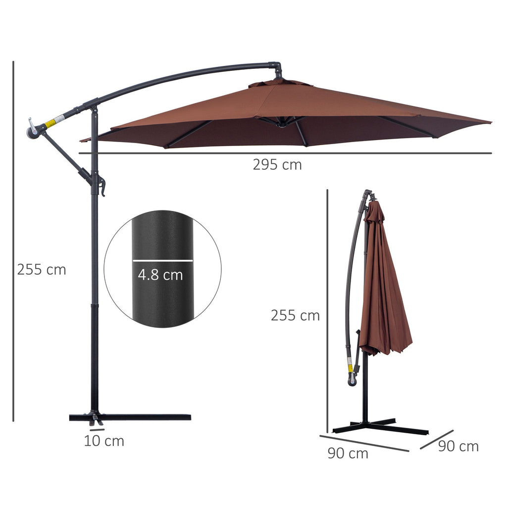 EASYCOMFORT Garden Umbrella 3x2.5 m Tilting Arm with Crank, in Steel and Polyester, Brown