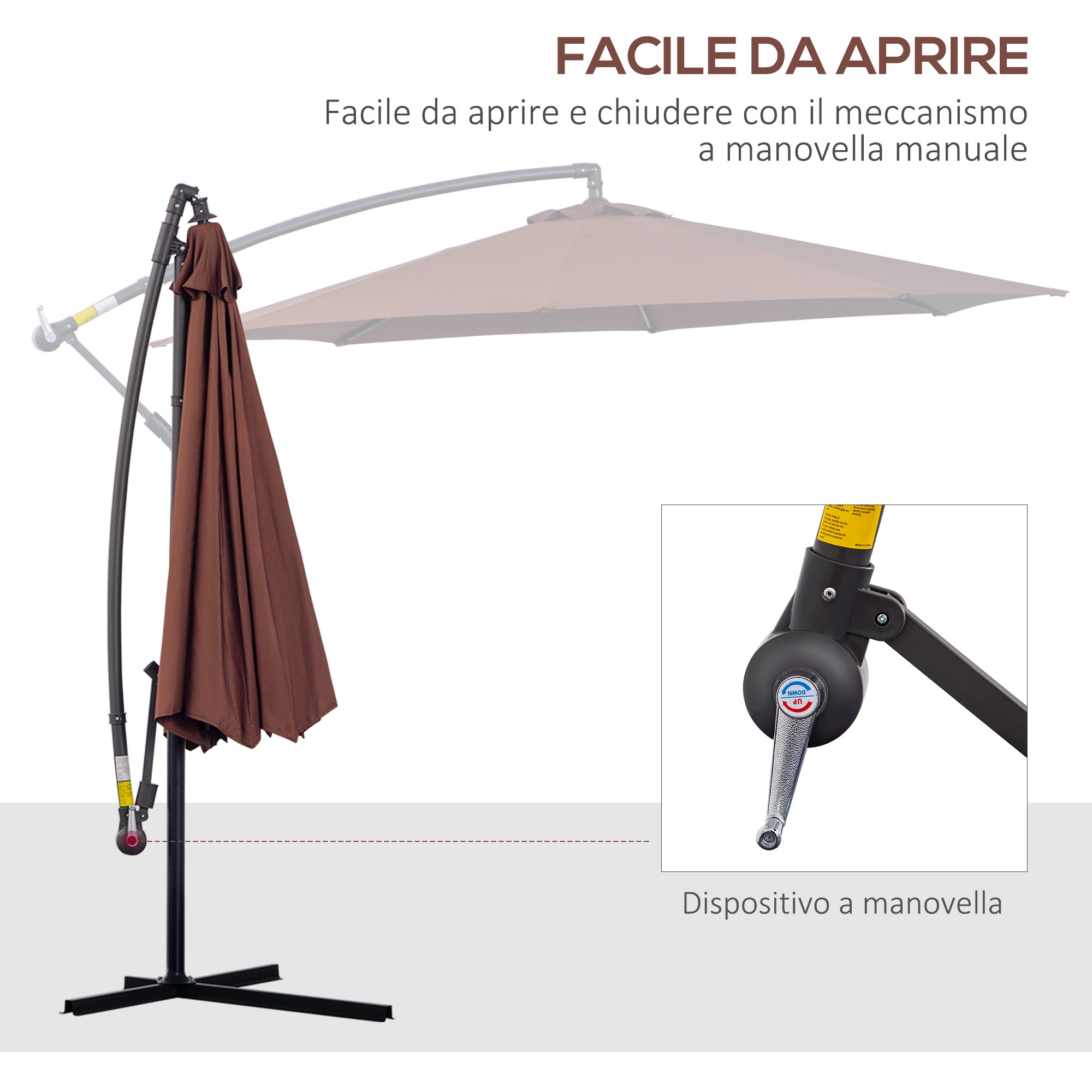 EASYCOMFORT Garden Umbrella 3x2.5 m Tilting Arm with Crank, in Steel and Polyester, Brown