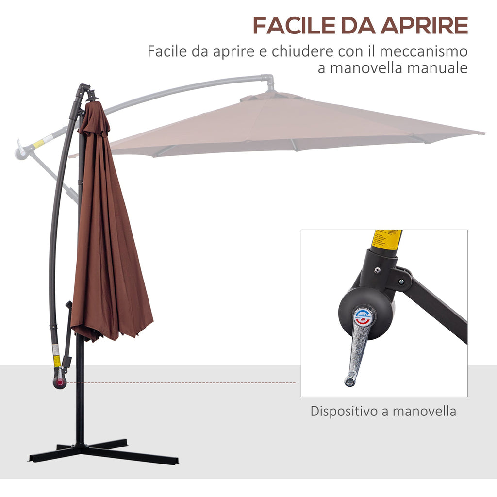 EASYCOMFORT Garden Umbrella 3x2.5 m Tilting Arm with Crank, in Steel and Polyester, Brown