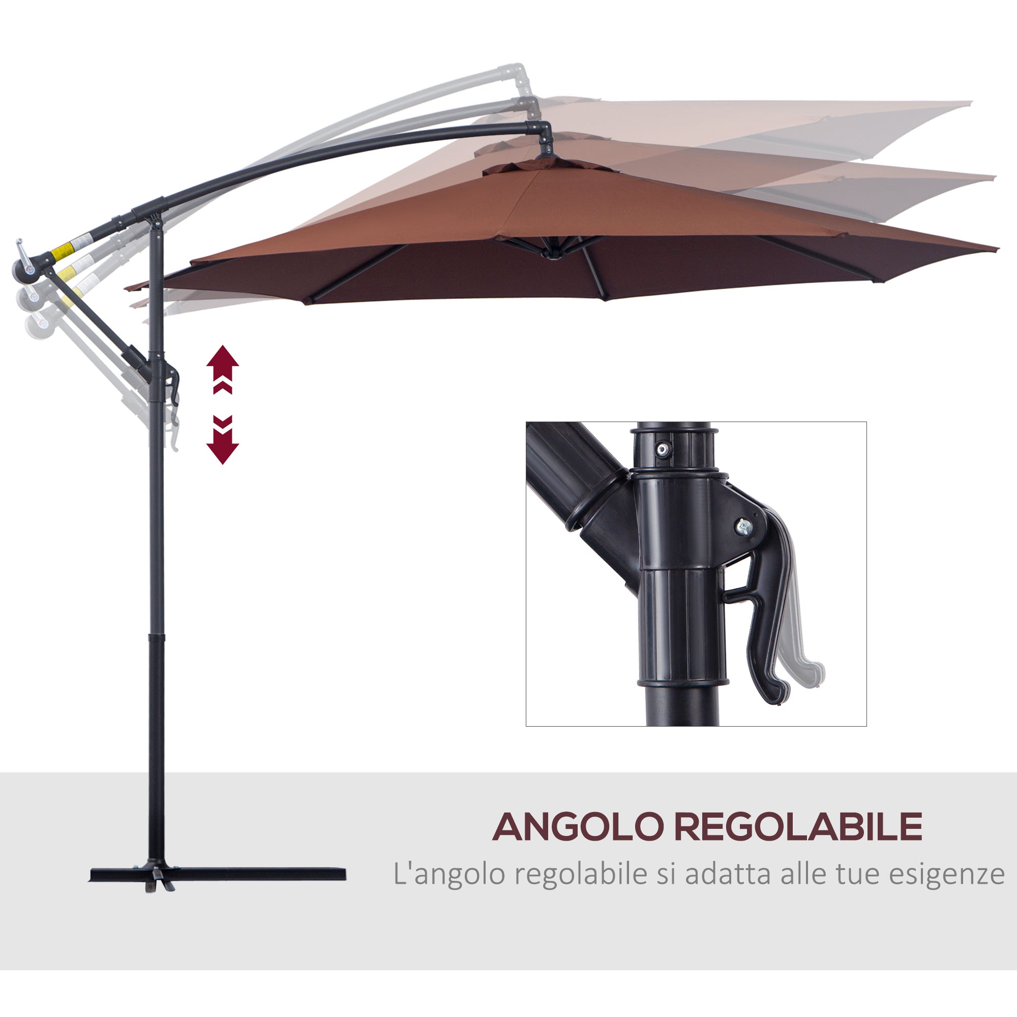 EASYCOMFORT Garden Umbrella 3x2.5 m Tilting Arm with Crank, in Steel and Polyester, Brown