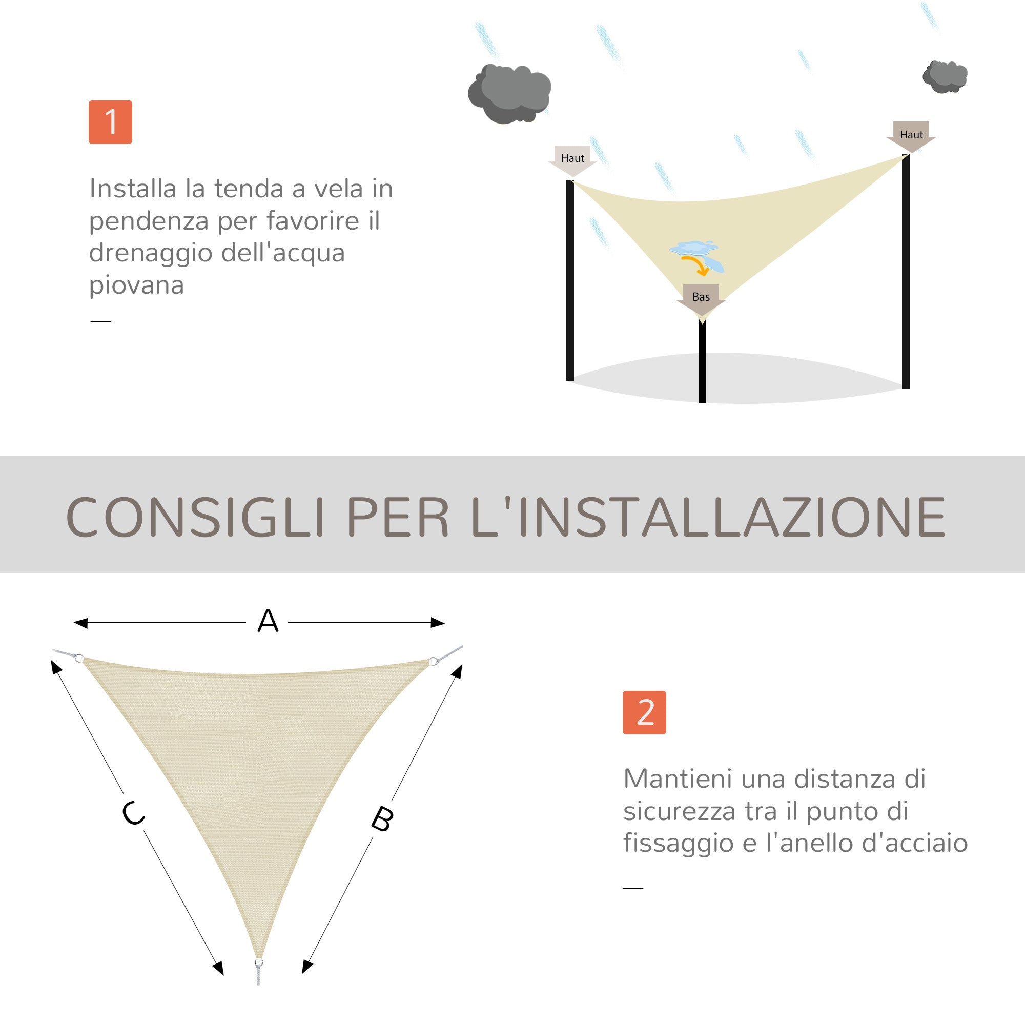 EASYCOMFORT Triangular awning - Sail awning - Anti UV - Cream - 5x5x5m