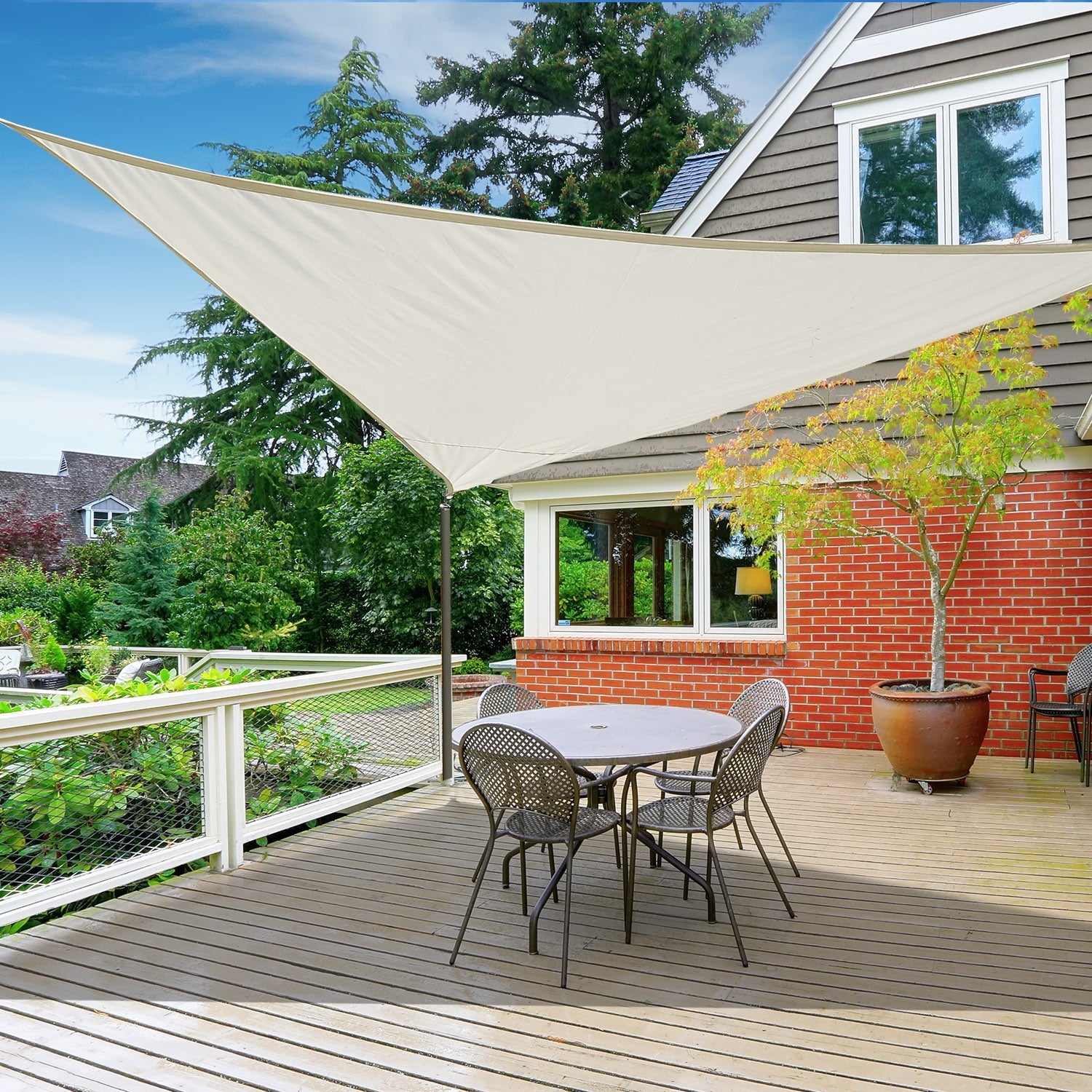 EASYCOMFORT Sunshade Sails driehoekig zonnescherm 6x6x6m, crème