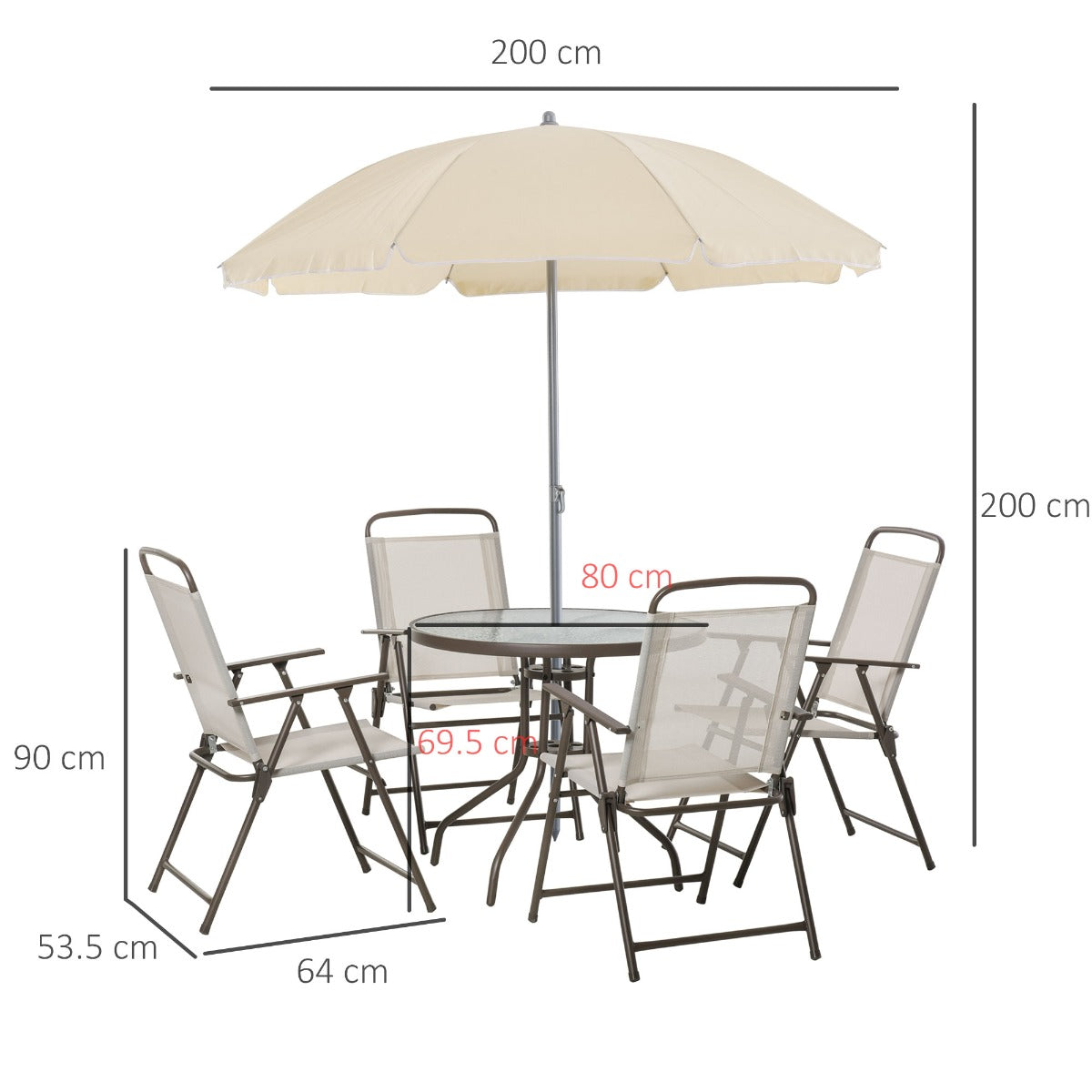 Easycomfort 6 pz Set Mobili da Giardino in Tubi d'Acciaio, Tavolo da Giardino with Sedie e Ombrellone, Crema