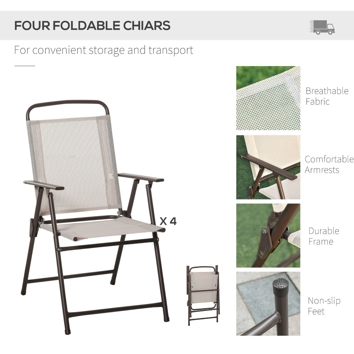 Easycomfort 6 pz Set Mobili da Giardino in Tubi d'Acciaio, Tavolo da Giardino with Sedie e Ombrellone, Crema