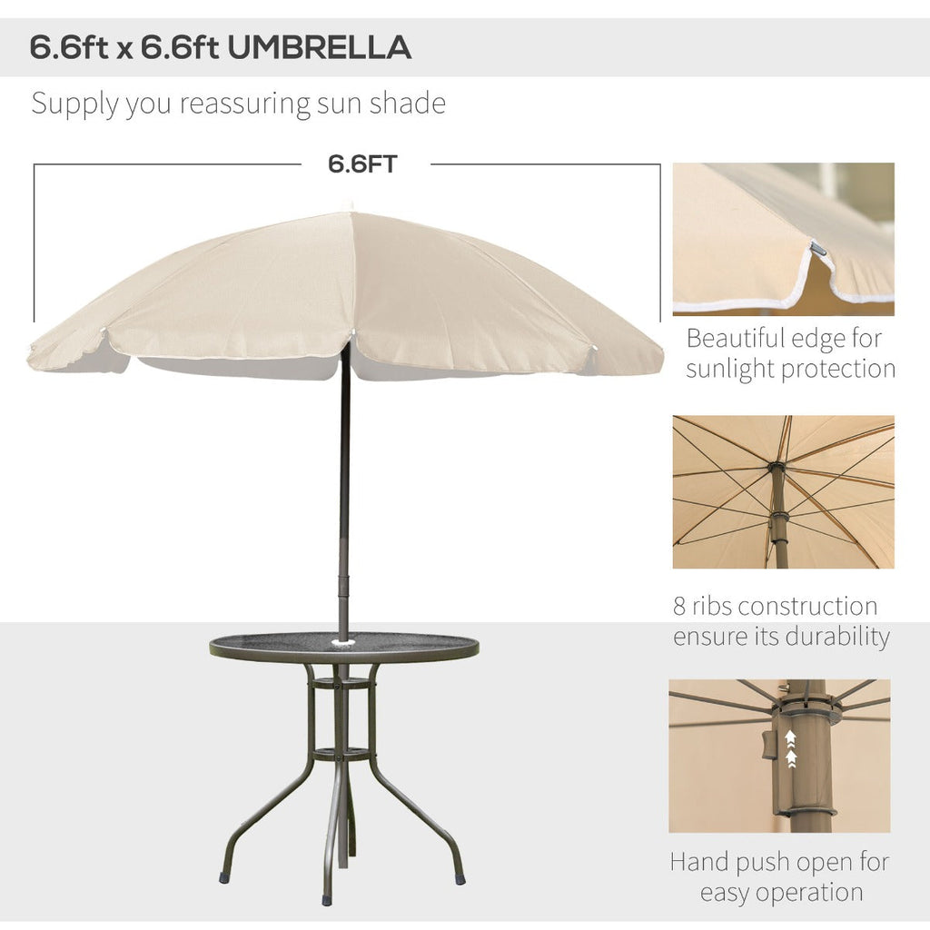 Easycomfort 6 pz Set Mobili da Giardino in Tubi d'Acciaio, Tavolo da Giardino with Sedie e Ombrellone, Crema