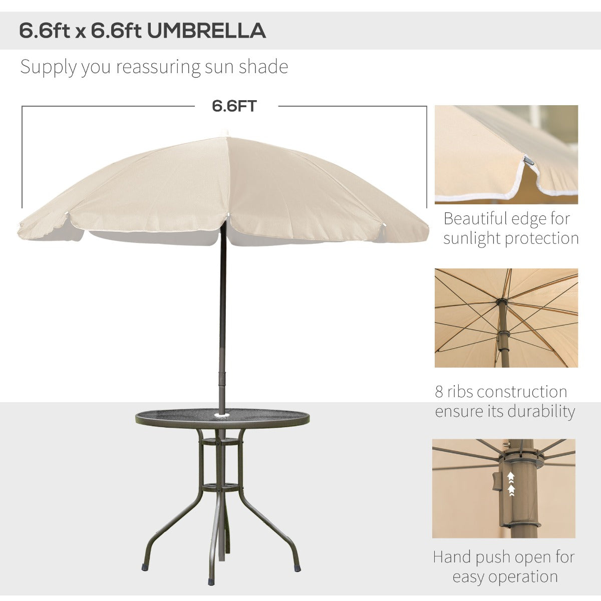 Easycomfort 6 pz Set Mobili da Giardino in Tubi d'Acciaio, Tavolo da Giardino with Sedie e Ombrellone, Crema
