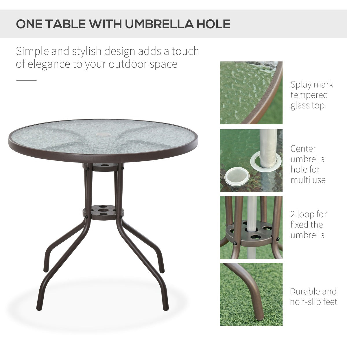 Easycomfort 6 pz Set Mobili da Giardino in Tubi d'Acciaio, Tavolo da Giardino with Sedie e Ombrellone, Crema